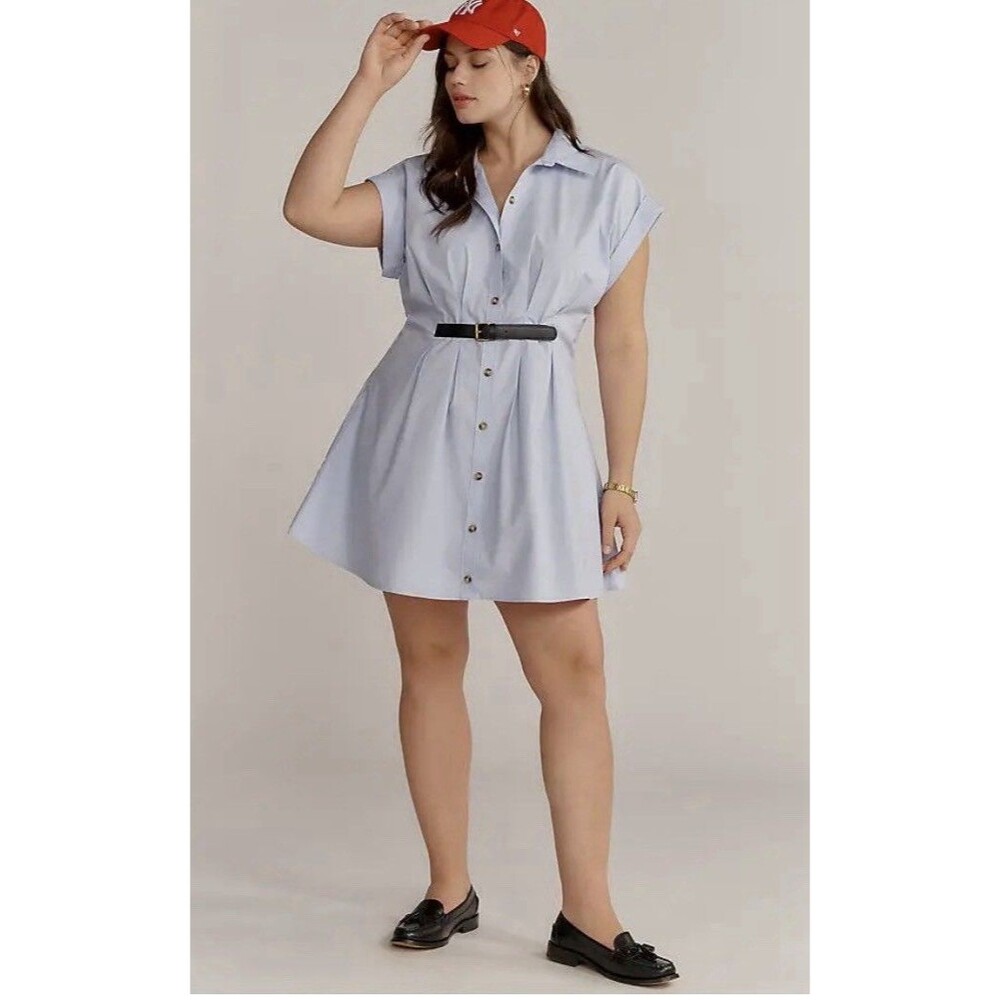 Anthropologie Light Blue Button-Front Shirt Dress